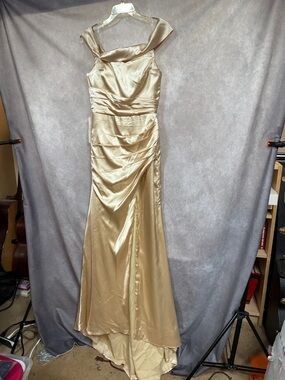 Satin beige Cowl-Neck Maxi Dress with Ruched Waist